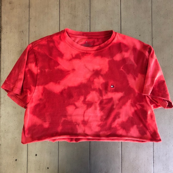 Tommy Hilfiger custom bleach red crop top tee XS - Picture 5 of 6